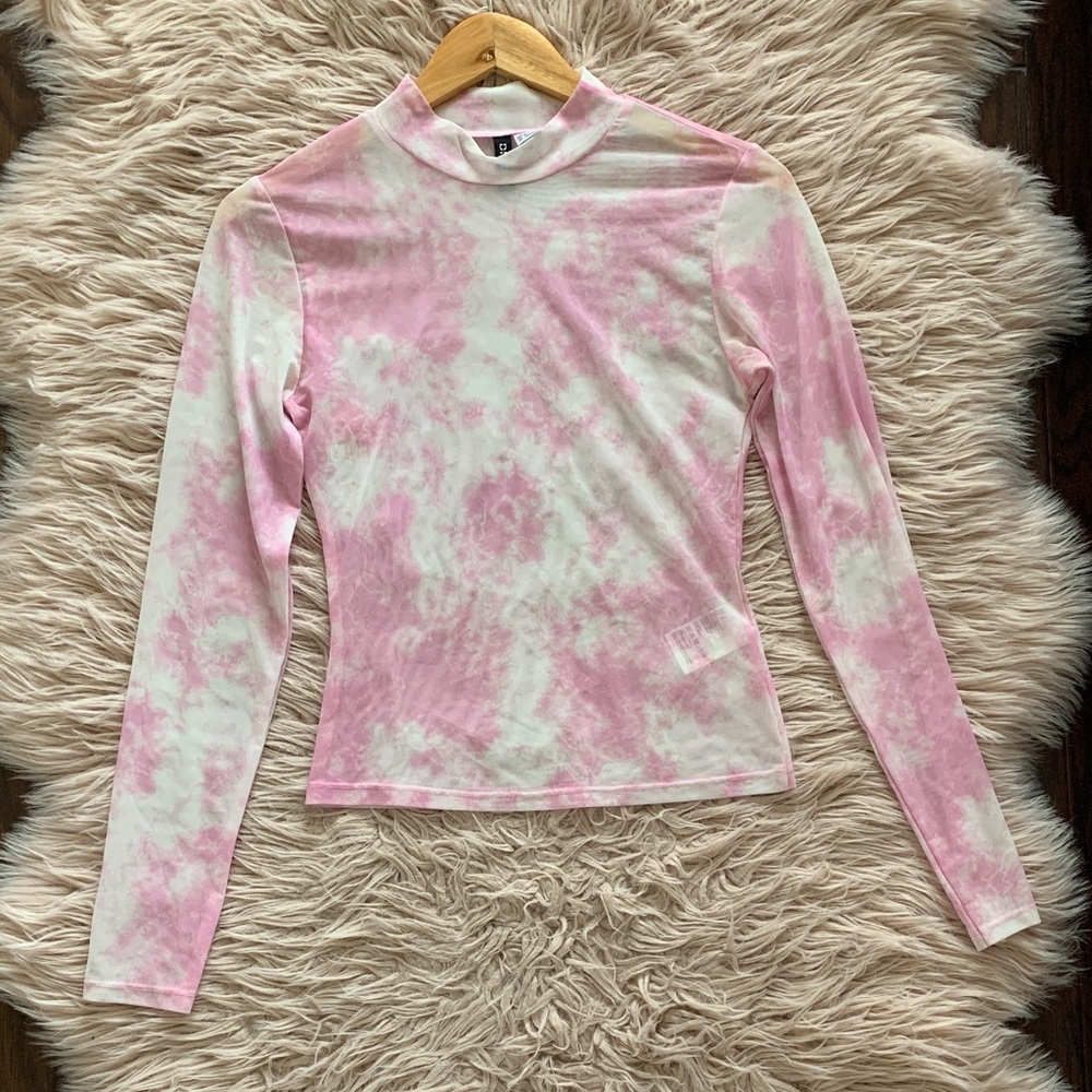 Divided H&M Women’s Pink and White Long Sleeve Sheer Shirt